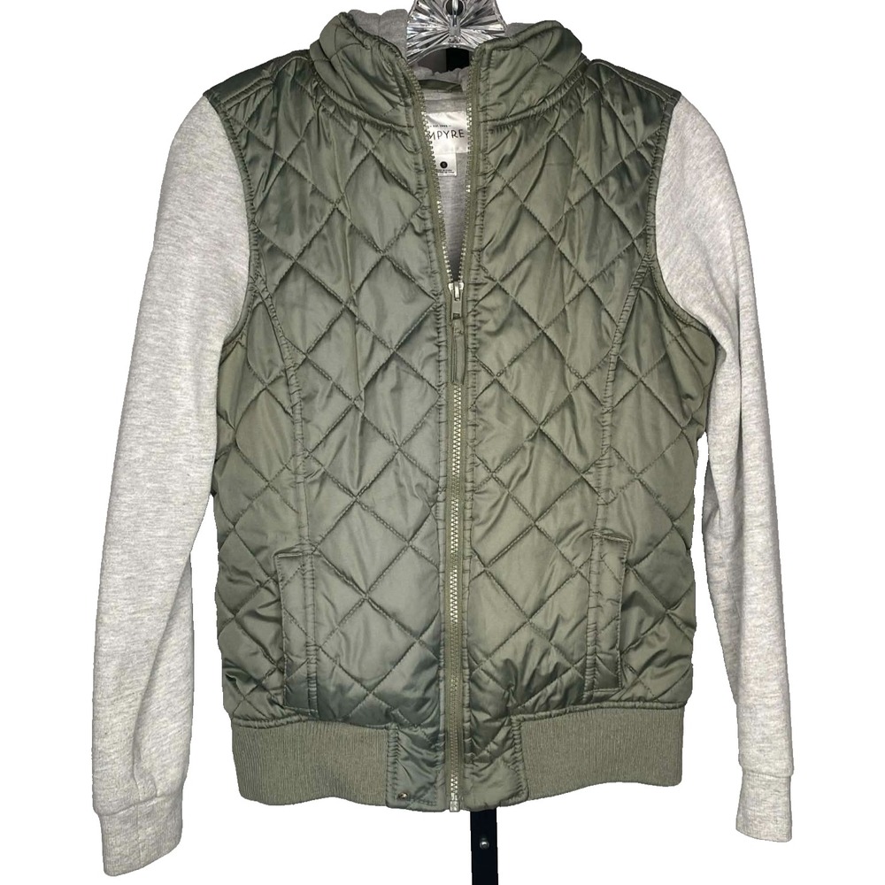 Empyre Full zip jacket quilted Lined Hooded Green gray Women's Size Small S